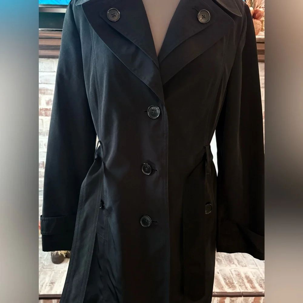 London Fog Black Double-Breasted Trench with Waist Tie